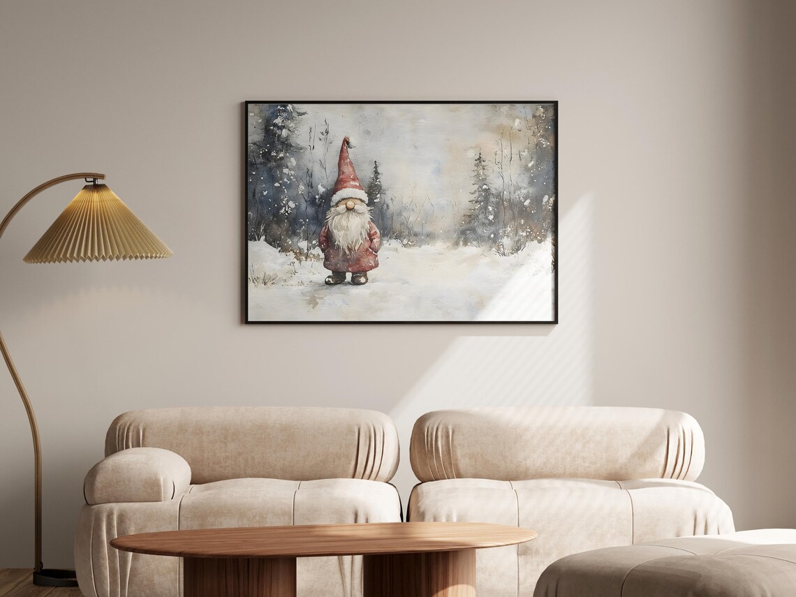 Christmas Gnome Winter Scene Art Print - Image 4