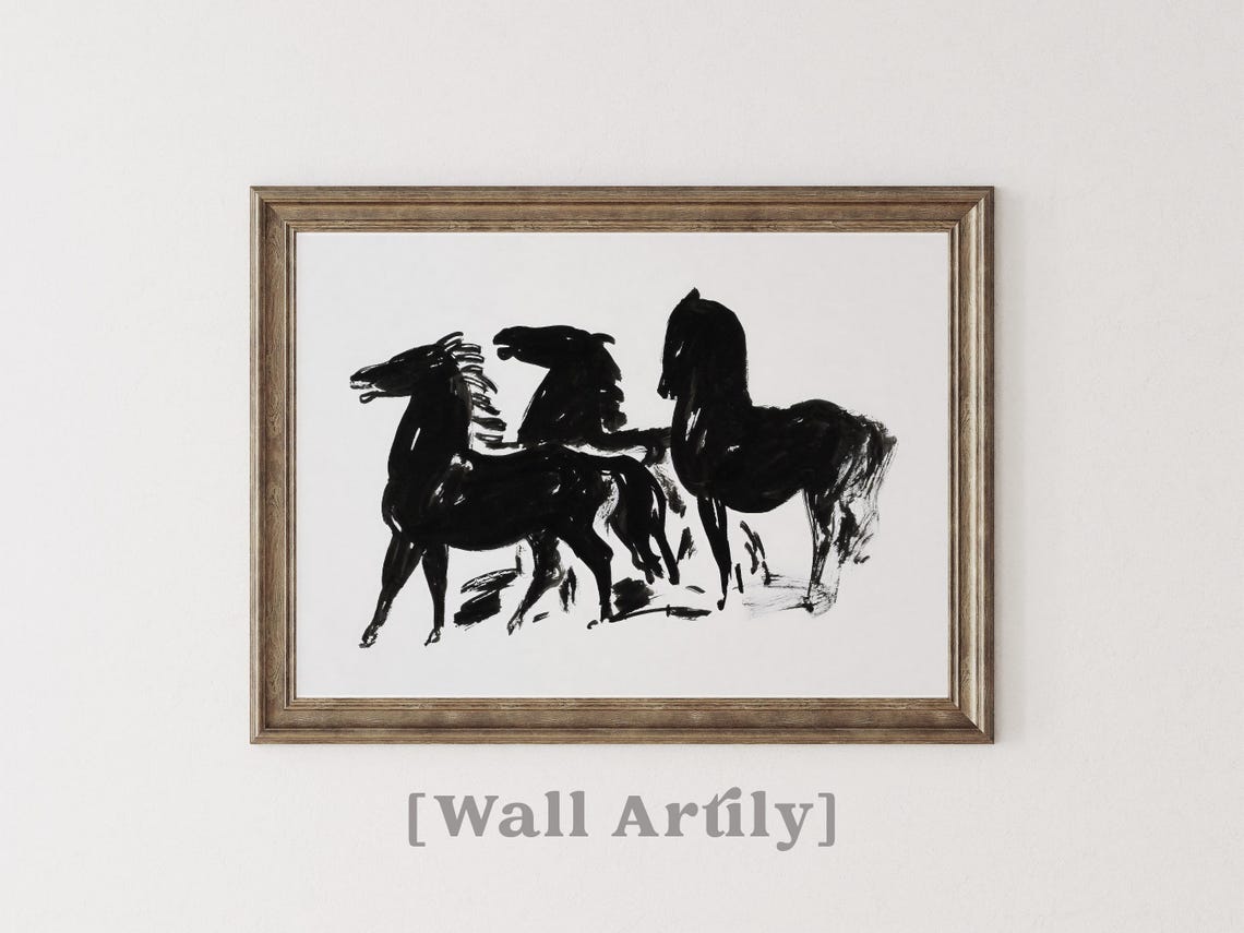 Three Black Horses Ink Sketch Minimalist Equestrian Art Poster - Image 6