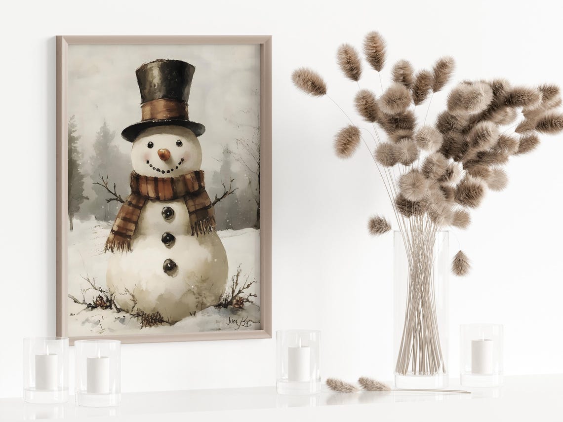 Cute Snowman Christmas Snowman Artwork Christmas Wall Art Snowman Wall Art Decoration Wall Art - Image 3