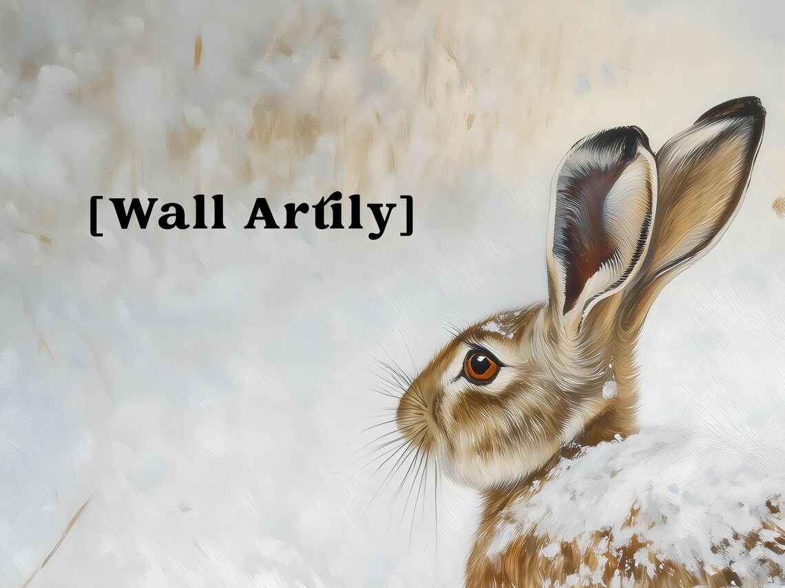 Winter Hare Portrait In Snow Close Up Wildlife Painting Poster