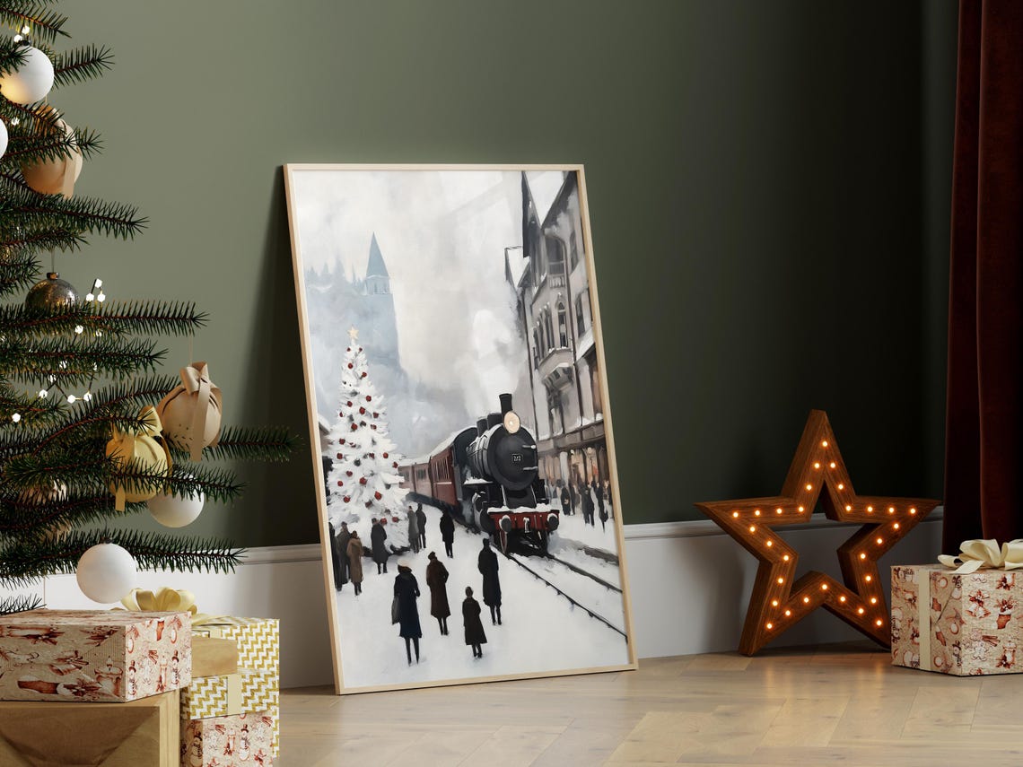 Vintage Steam Train At Snowy Station With Christmas Tree Poster - Image 5