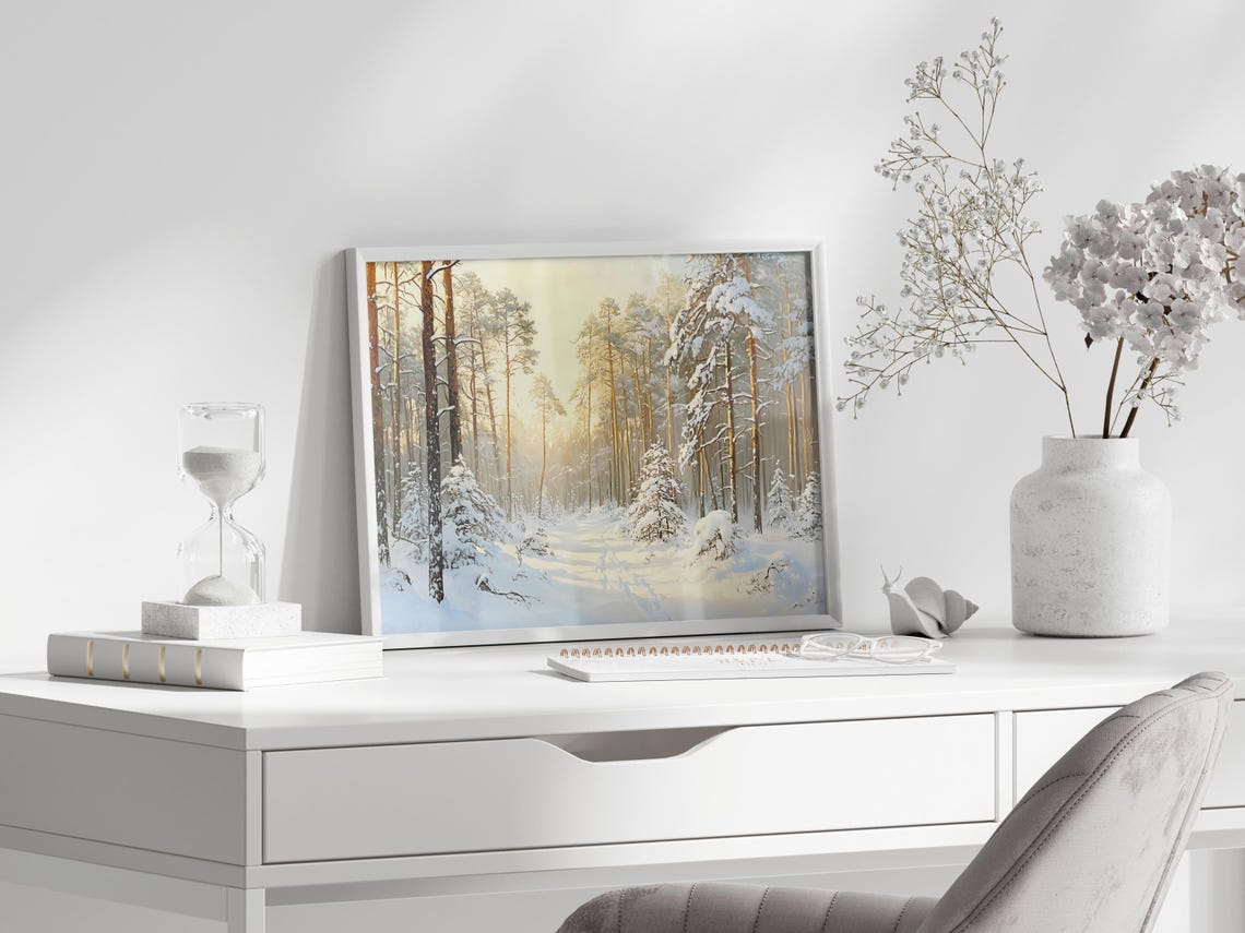 Snowy Pine Forest Golden Morning Light Winter Landscape Poster - Image 5