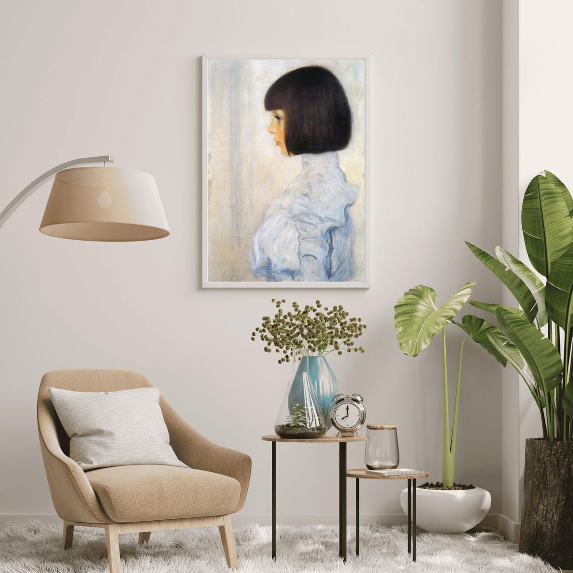 Vintage Portrait Of A Girl Wall Art Klimt Antique Oil Painting Impressionism Neutral Farmhouse Wall Decor Print - Image 7