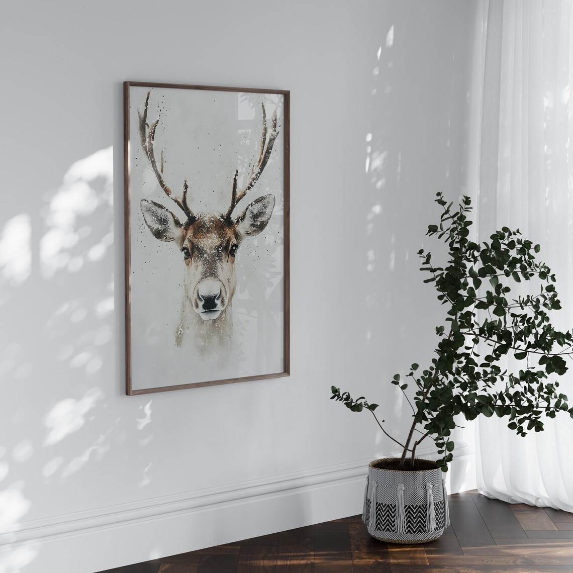 Watercolor Reindeer Christmas Wall Art, Xmas Print - Image 2