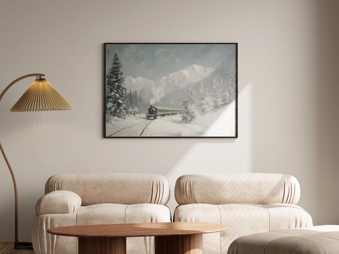 Vintage Steam Train Snowy Mountain Winter Christmas Railway Poster - Image 4