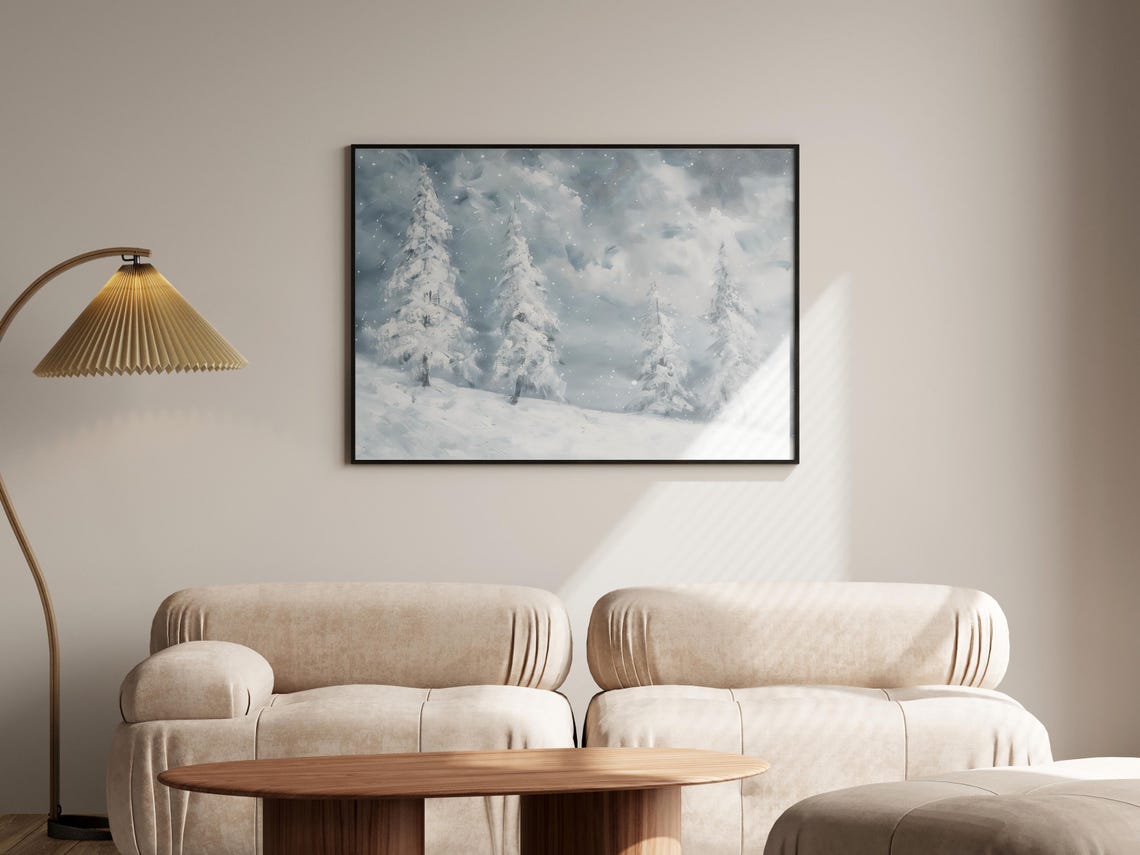 Snowy Pine Forest Storm Winter Landscape Painting Decor Poster - Image 3