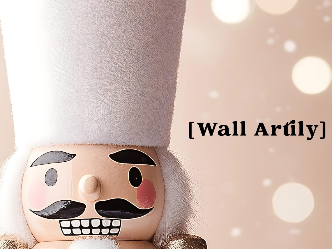 White Nutcracker Soldier Blush Pink Snowfall Christmas Poster - Image 2