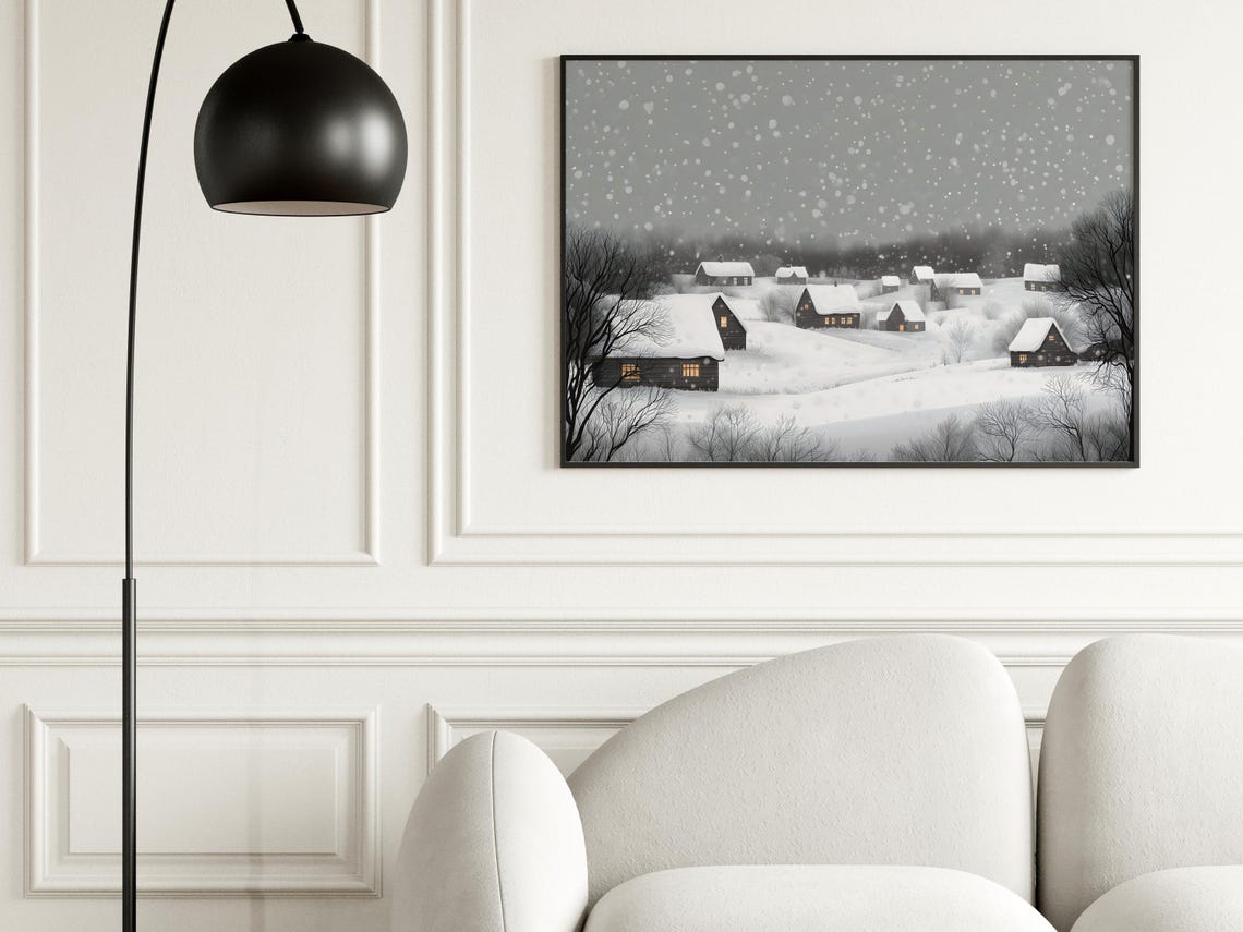 Moody Snow Covered Cabins With Glowing Windows Winter Poster - Image 6