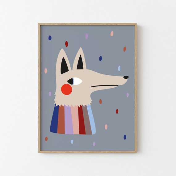 Wolf Print Illustration Poster For Kids Nursery Decor