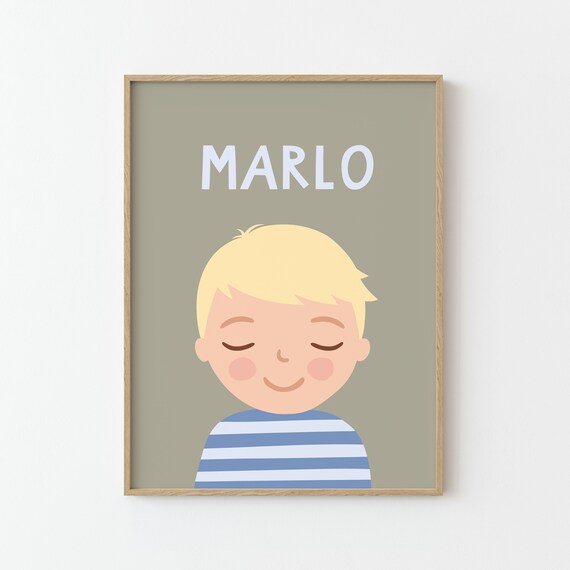 Personalized Boy Portrait Illustration Poster, Kids Decor