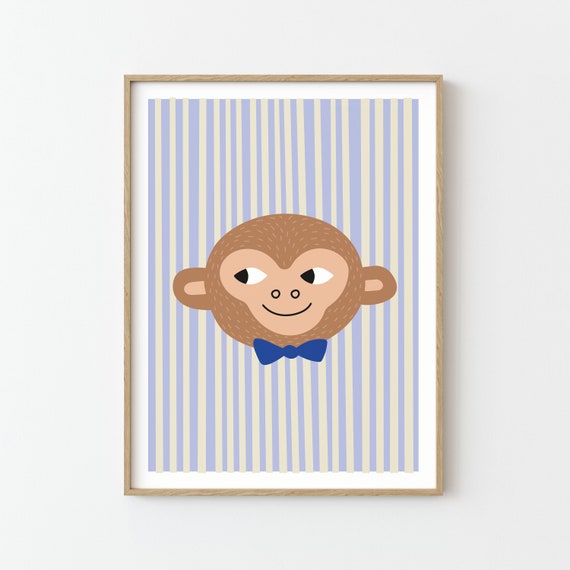 Monkey Print Illustration Poster, Kids Nursery Decor