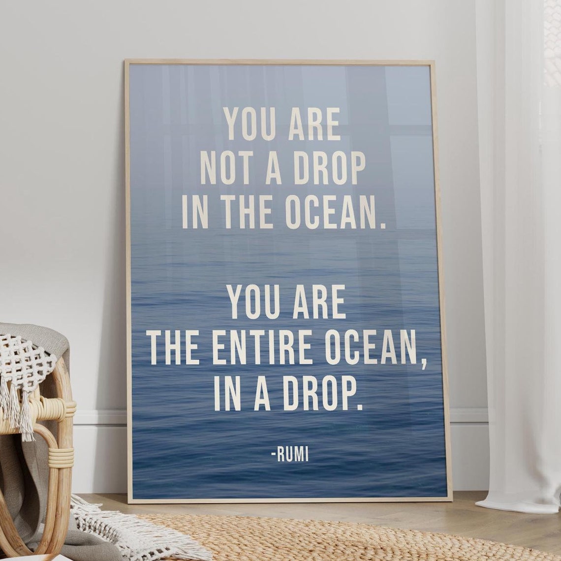Rumi Ocean Drop Quote Blue Sea Waves Inspirational Calm Poster