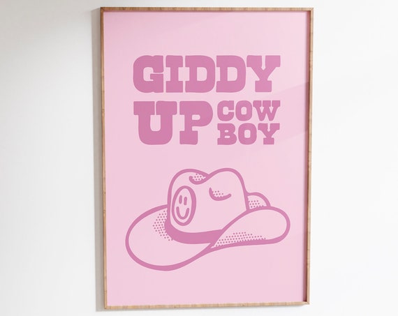 Western Art Print Cowboy Trendy Print Printable Wall Art Cowboy Hat Art Vintage Pink Print Girly Print Wild West Print Retro Wall Art