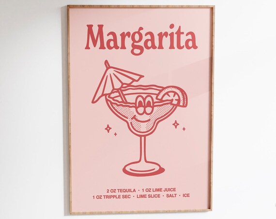Margarita Cocktail Print Cute Red Print Cocktail Bar Printable Art Kitchen Wall Art Bar Cart Prints Margarita Illustration Drink Print