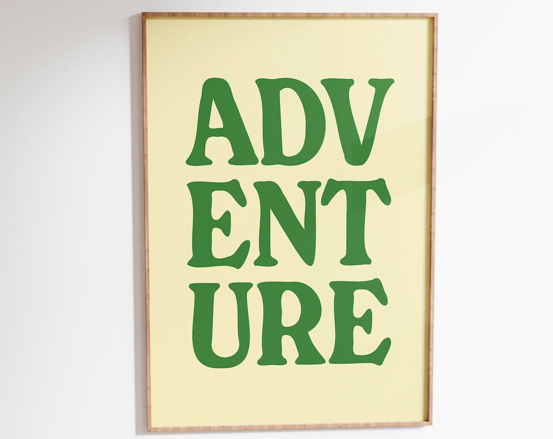 Adventure Print Quote Wall Art Motivational Print Travel Print Word Wall Art Retro Typography Print Travel Gift Travel Quote Print