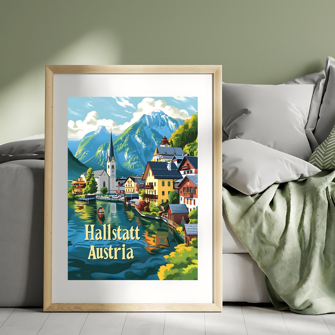 Hallstatt Austria Lakeside Village Alps Vintage Travel Poster
