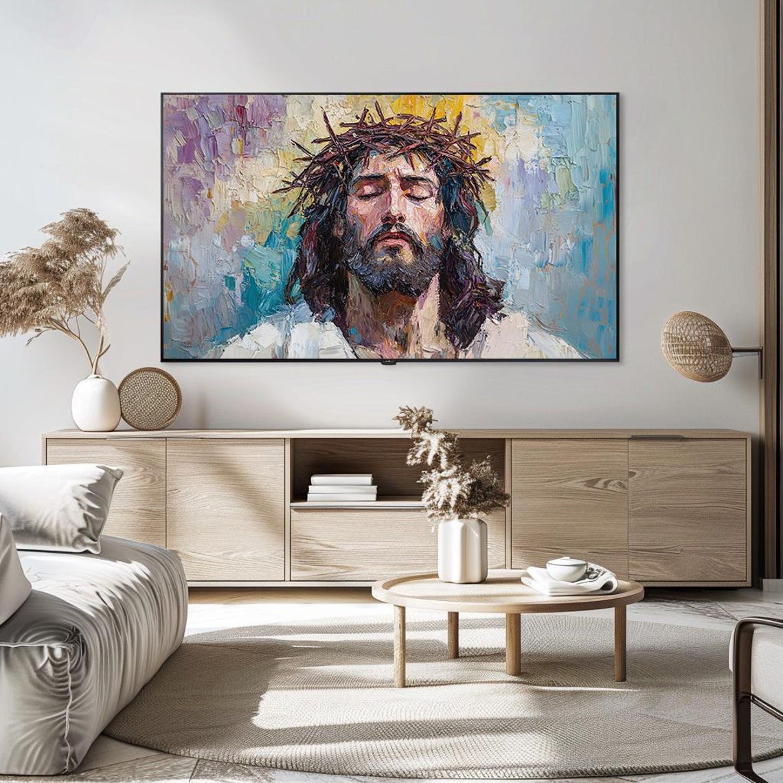 Jesus Christ Crown of Thorns Impasto Oil Painting Religious Art Poster - Image 5