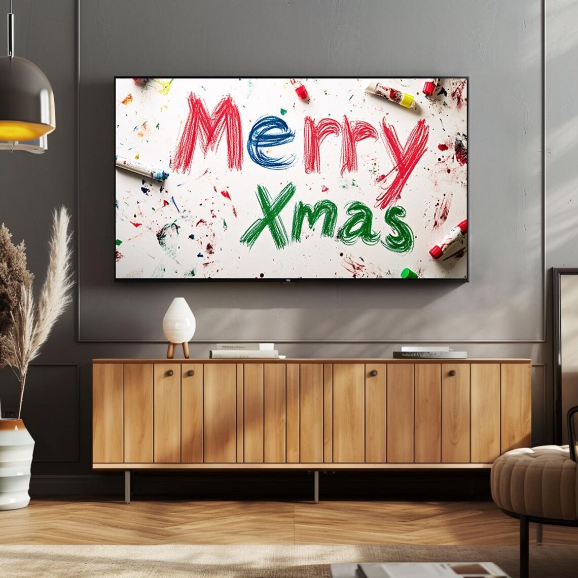 Merry Xmas Hand Drawn Crayon Typography Playful Holiday Poster - Image 4
