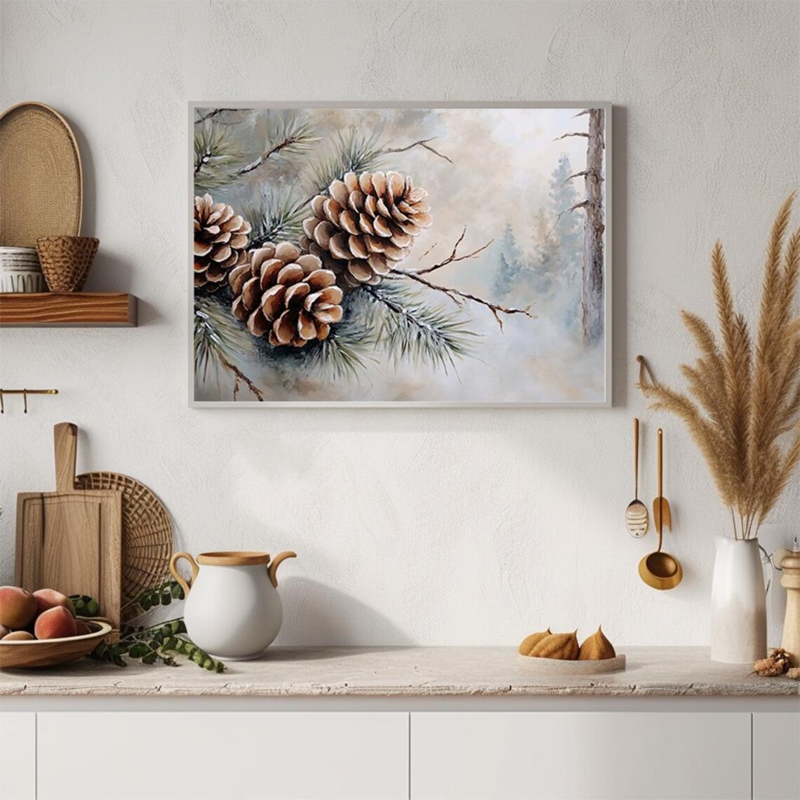 Pine Cone Painting, Rustic Winter Holiday Decor - Image 4