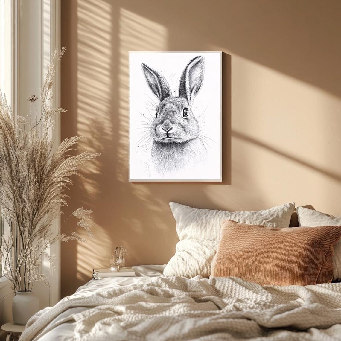 Rabbit Portrait Detailed Black and White Animal Sketch Art Poster - Image 2