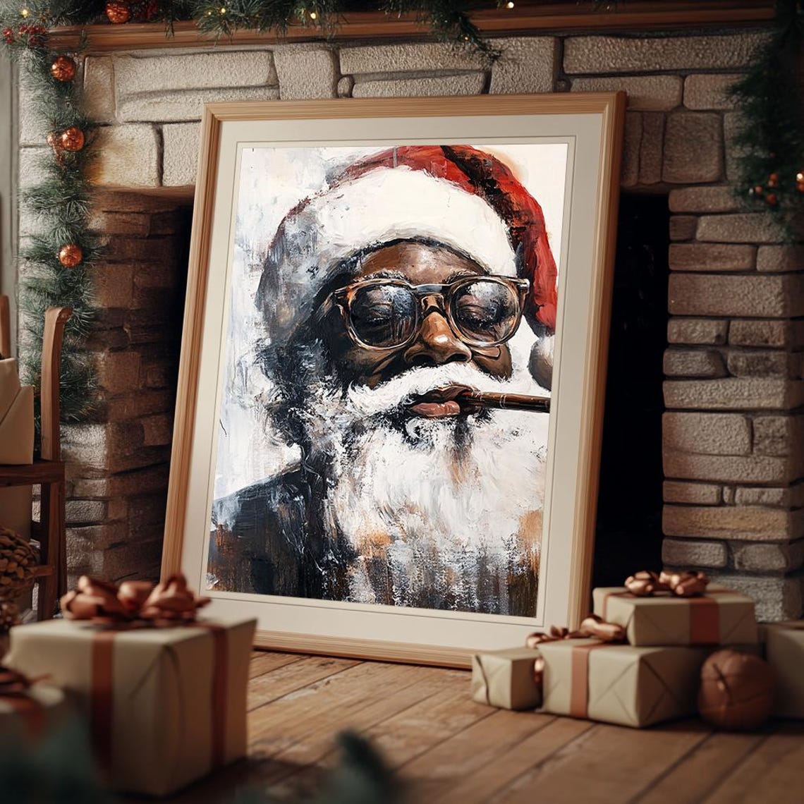 Cool Black Santa Claus With Sunglasses Modern Holiday Poster - Image 2