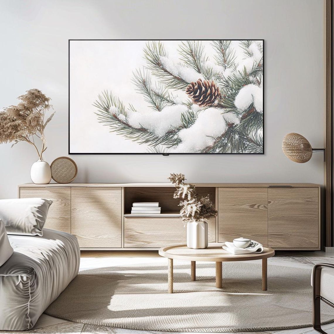 Snow Covered Pine Branch With Pinecone Rustic Winter Art Poster - Image 5