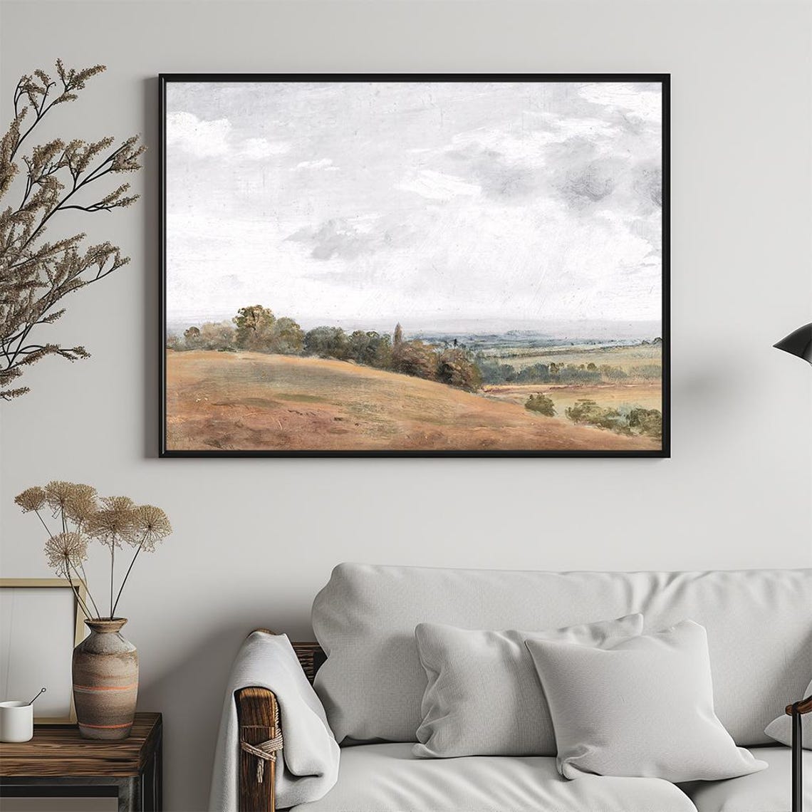 Rolling Hills Countryside Cloudy Sky Muted Vintage Landscape Poster - Image 5