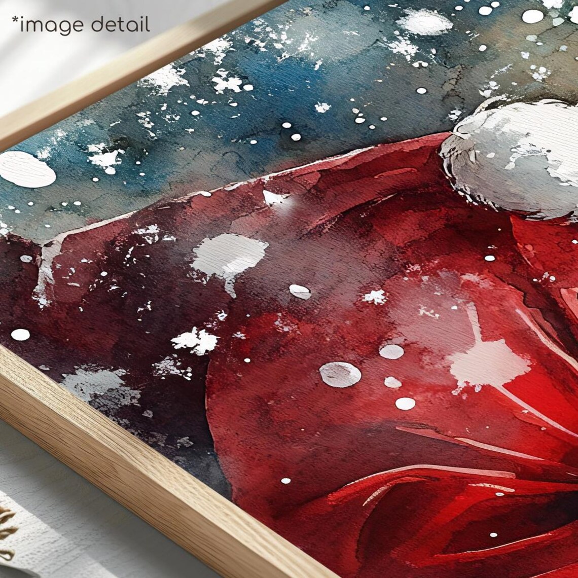 Santa And Rudolph Watercolor Painting Festive Christmas Hug Poster - Image 4