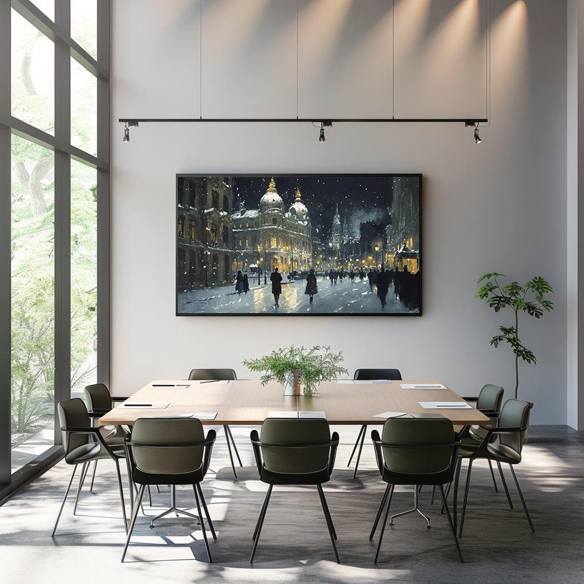 Snowfall In City Square Elegant Architecture Winter Night Scene Poster - Image 3