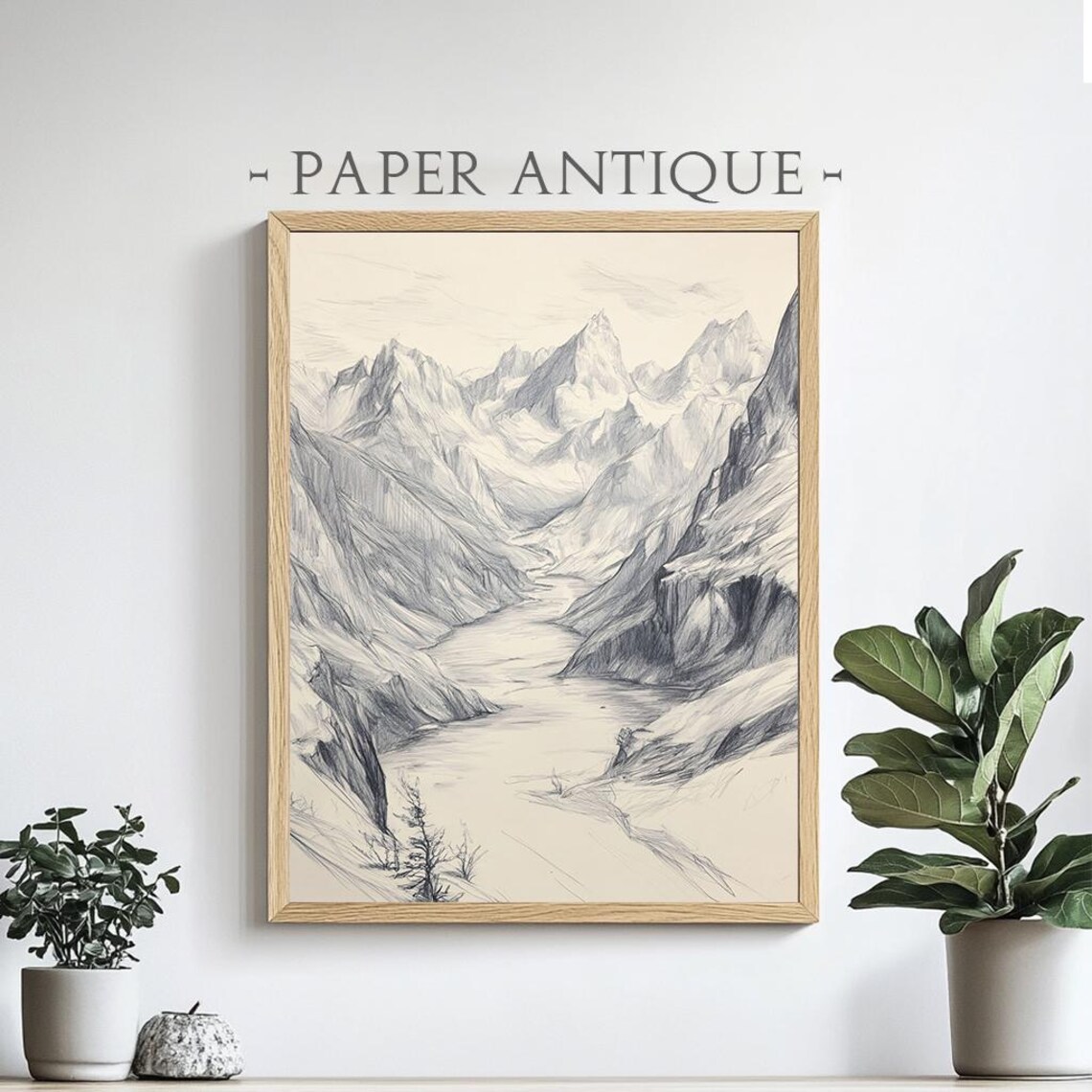 Mountain Range Pencil Sketch Moody Landscape Art Serene Minimalist Nature Scene Wall Art Decor Pt