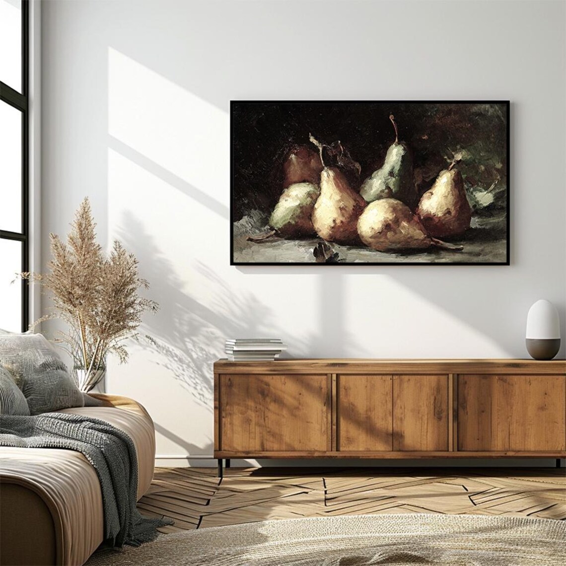Golden Pears Still Life Dark Vintage Fruit Oil Painting Poster - Image 4