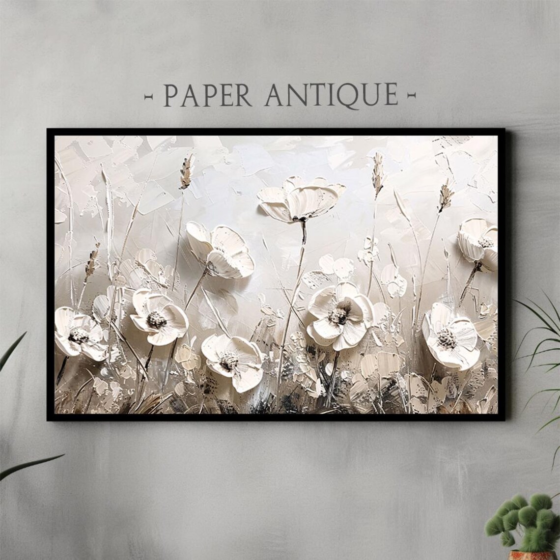 White Poppies Impasto Neutral Floral Oil Painting Minimalist Poster