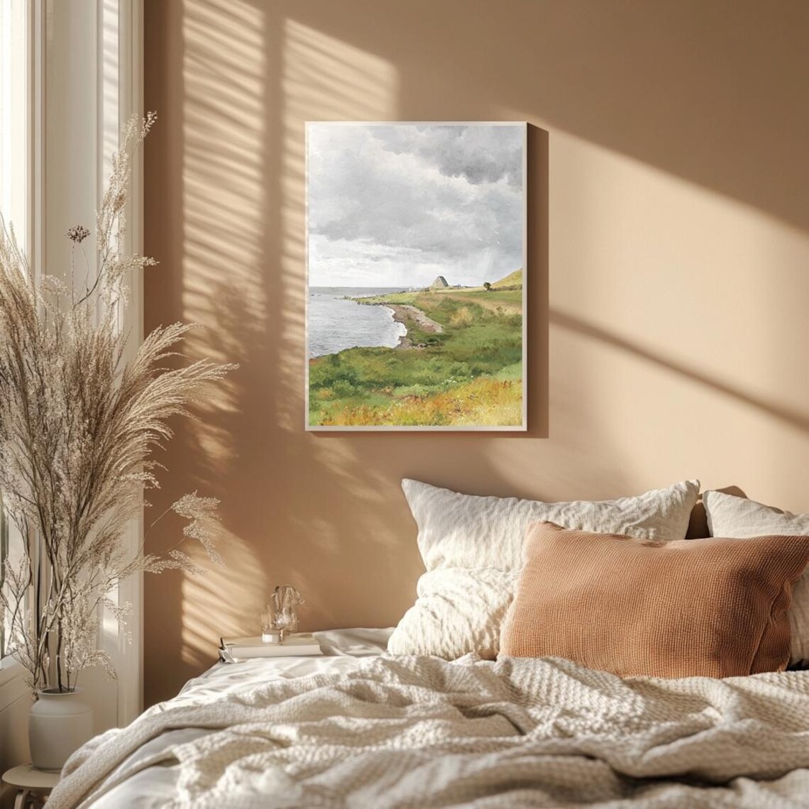 Green Coastal Hills Bay Vintage Seaside Landscape Painting Poster - Image 2