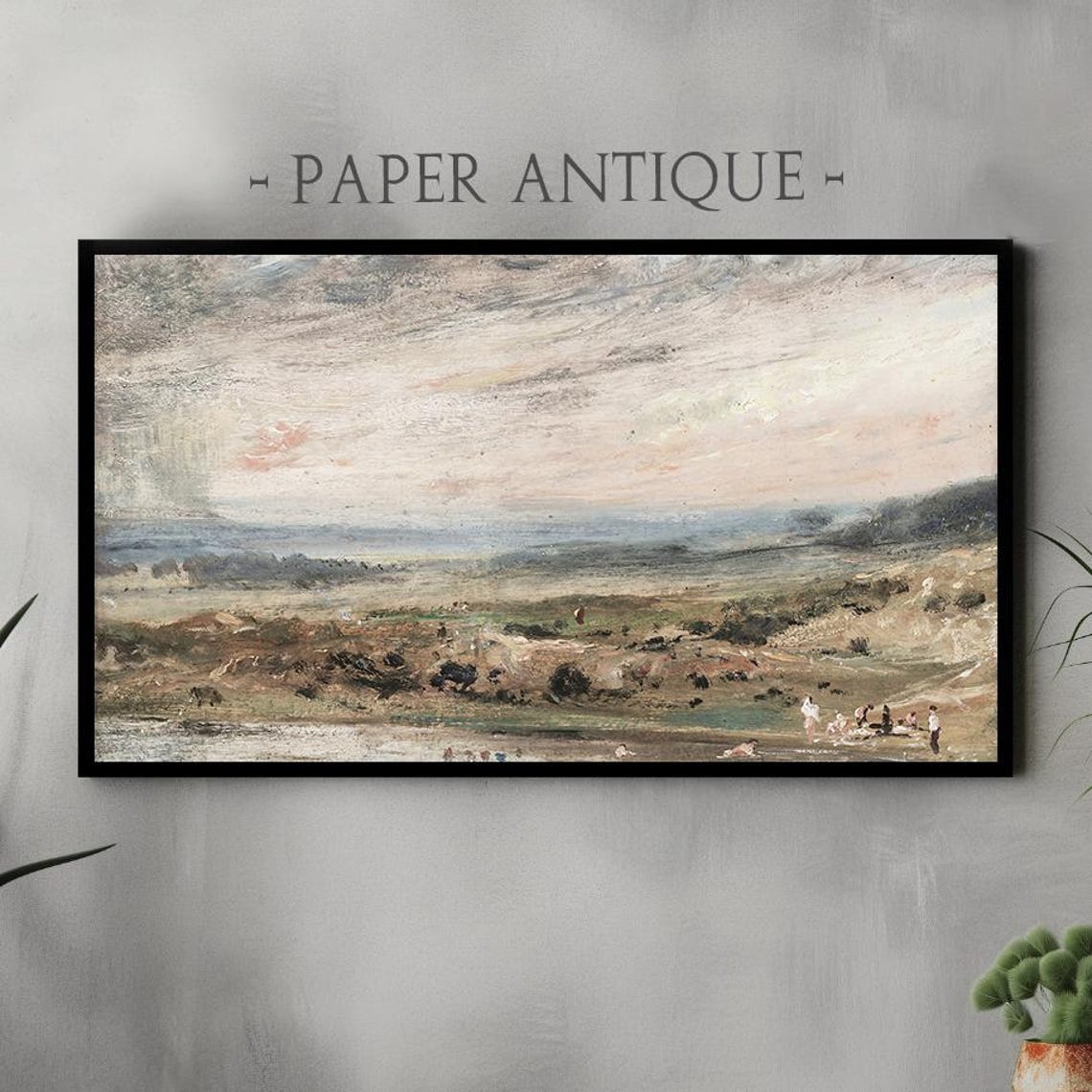 Pastoral Meadow Figures Vintage Countryside Landscape Art Poster