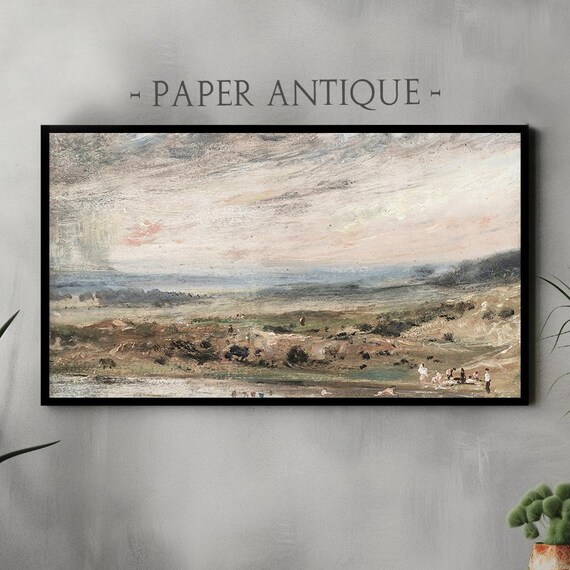 Pastoral Meadow Figures Vintage Countryside Landscape Art Poster