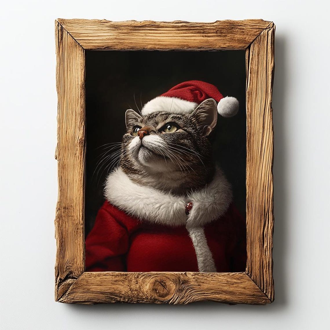 Tabby Cat Dressed In Santa Suit Cute Christmas Pet Portrait Poster - Image 2