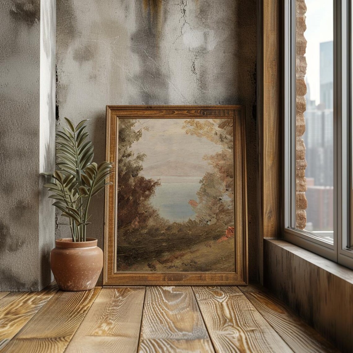 Serene Lake Framed By Golden Trees Antique Oil Landscape Poster - Image 3