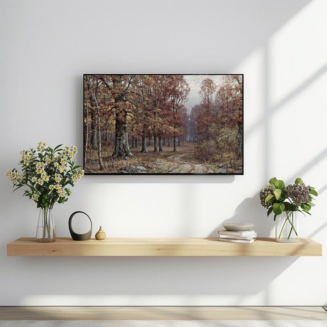Autumn Oak Forest Winding Path Fall Vintage Painting Art Poster - Image 2
