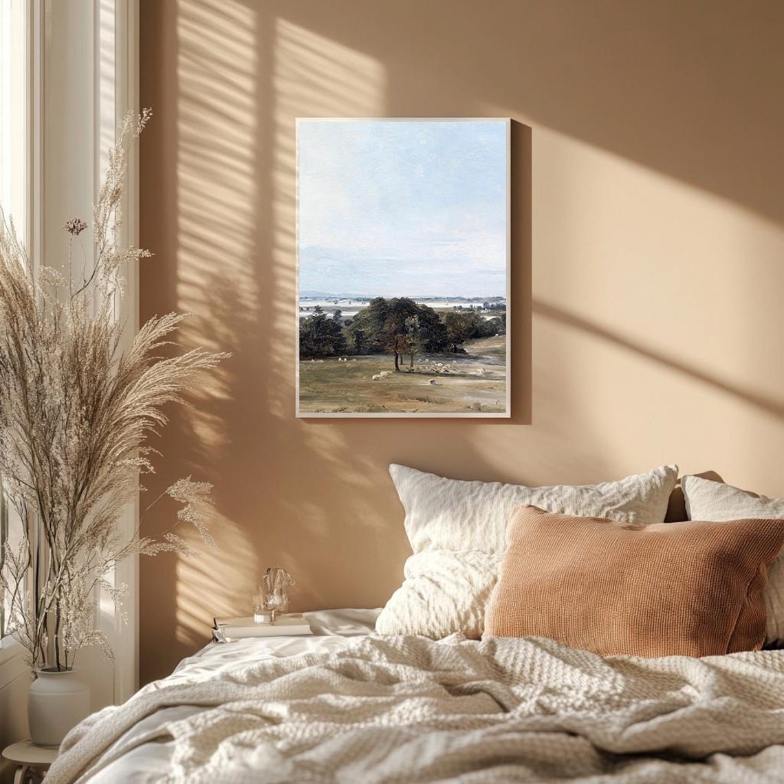 Sheep Grazing In River Valley Classic Pastoral Oil Painting Poster - Image 2