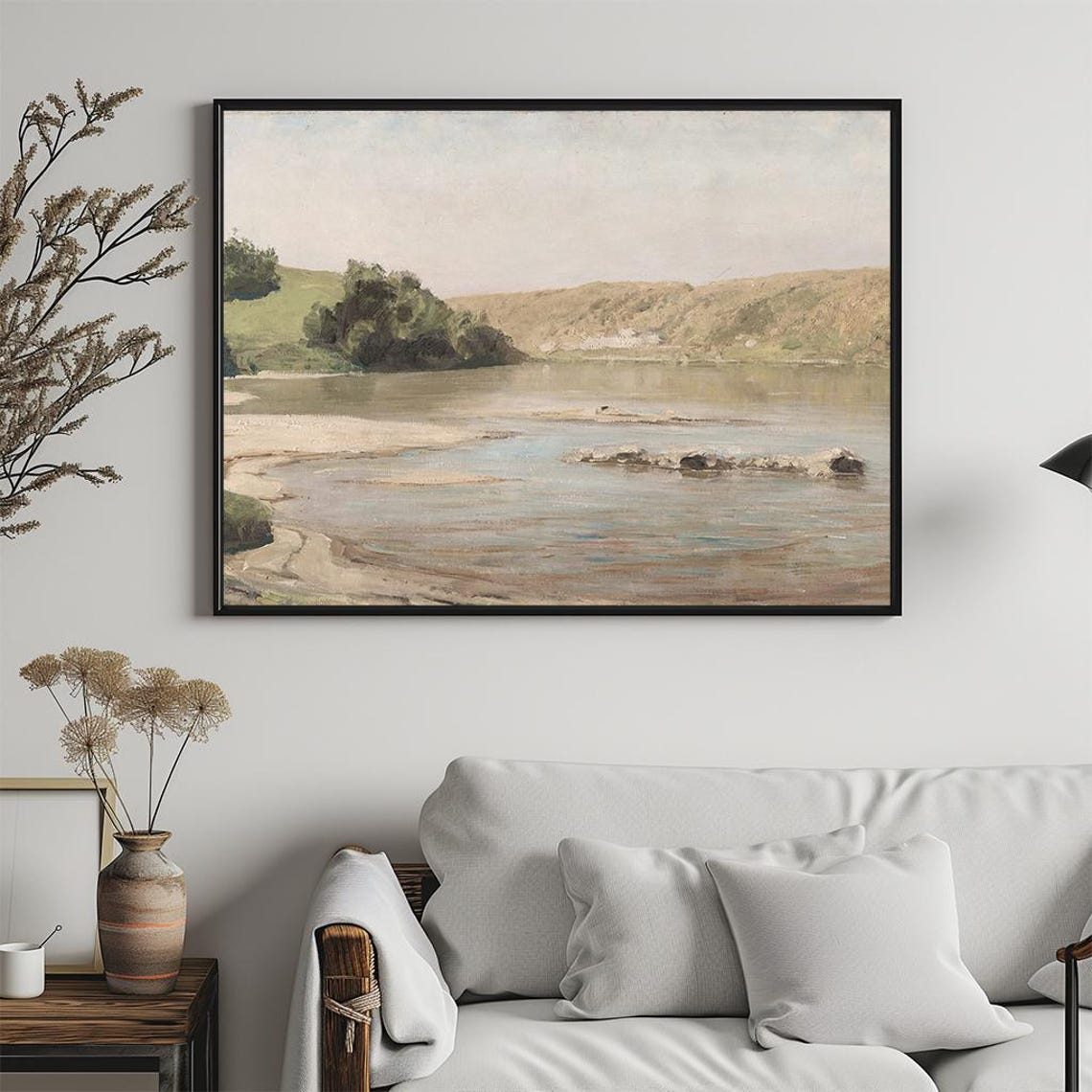 Calm River Hills Soft Muted Tones Tranquil Vintage Landscape Poster - Image 5