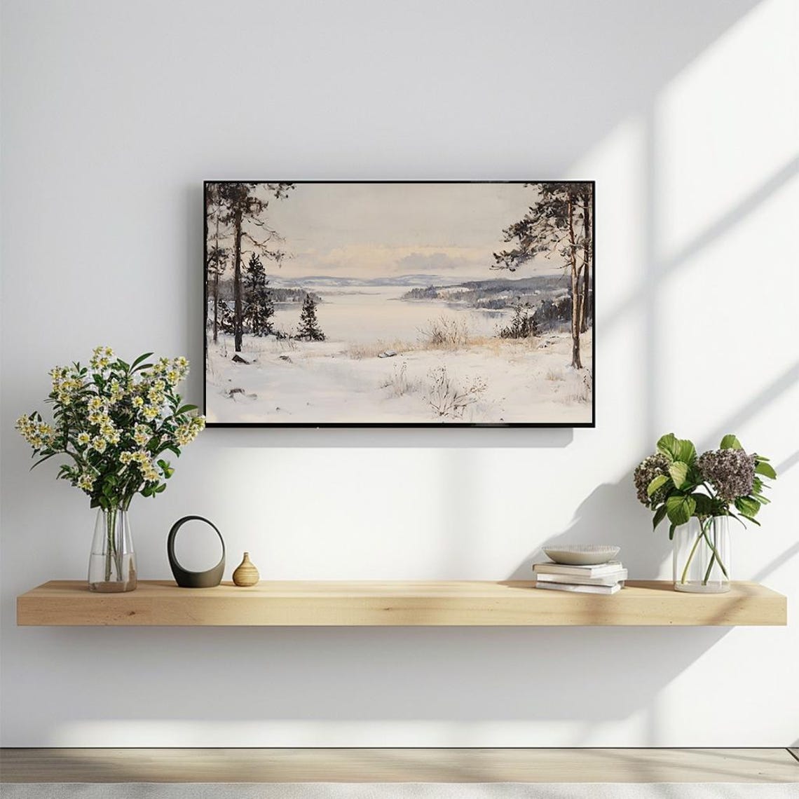 Serene Winter Landscape Painting Tranquil Snowy Valley Poster - Image 2