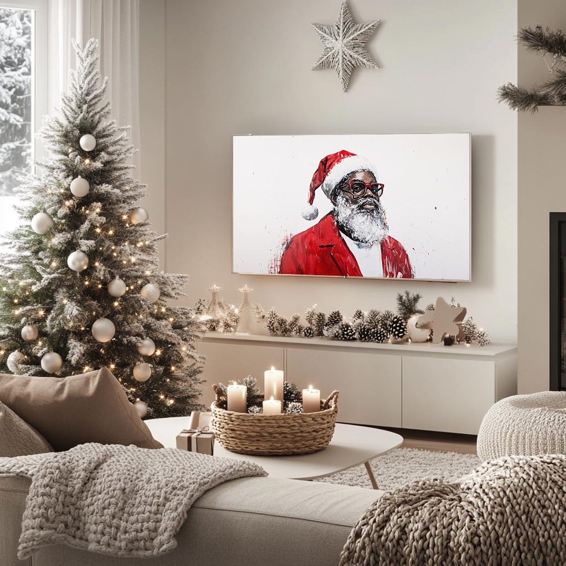 Stylish Santa Red Glasses Modern Sketch Christmas Portrait Poster - Image 5