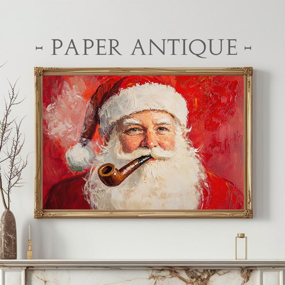 Vintage Santa Claus with Pipe Classic Red Portrait Christmas Poster