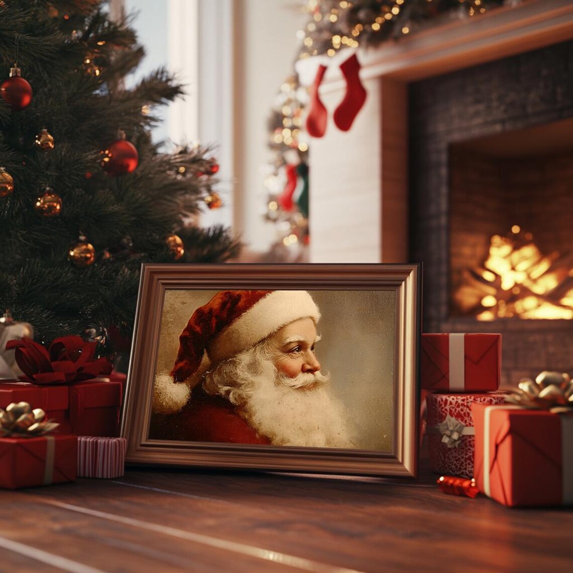 Vintage Santa Claus Oil Painting Classic Christmas Art Poster - Image 3