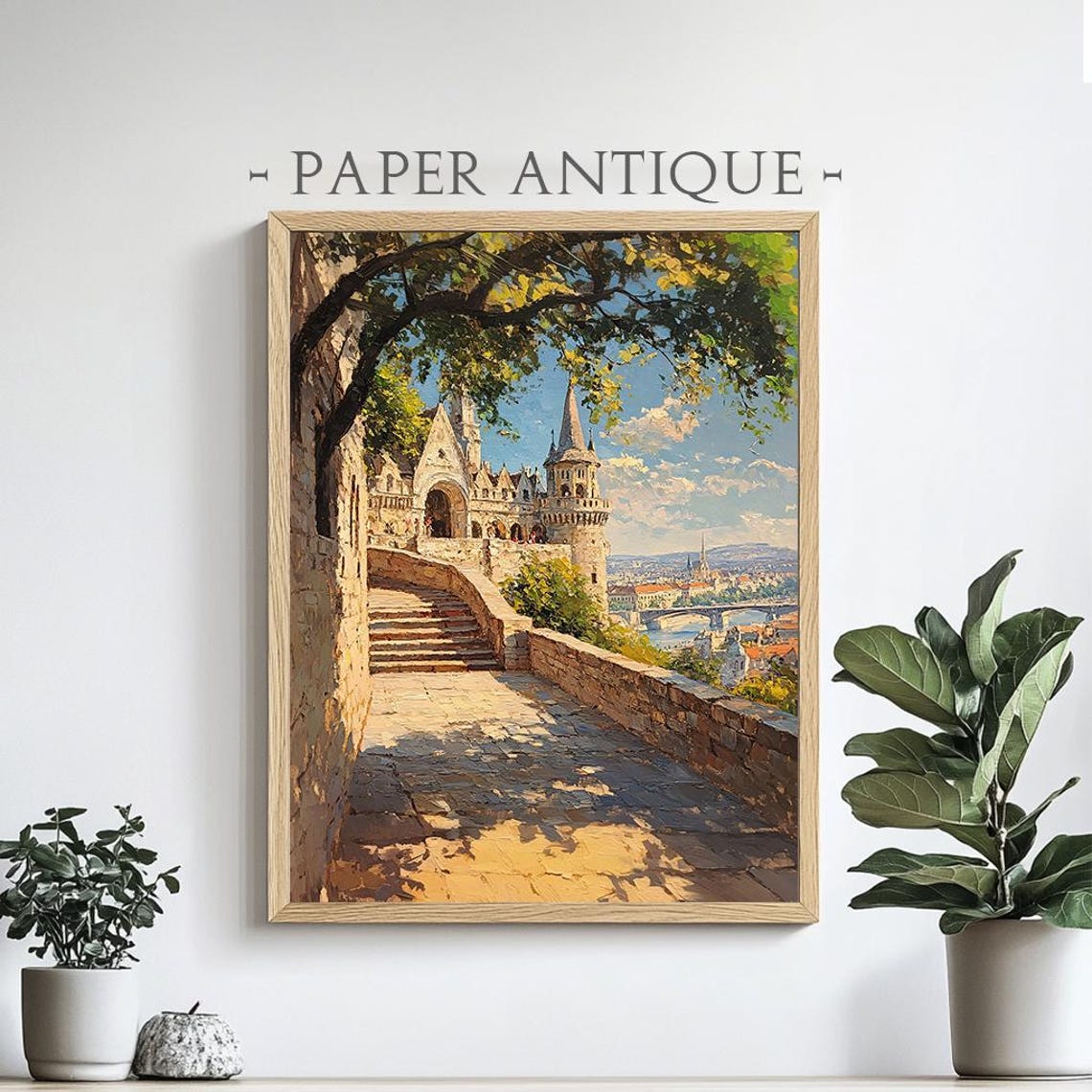 European Castle Stone Tower River Valley Impressionist Poster