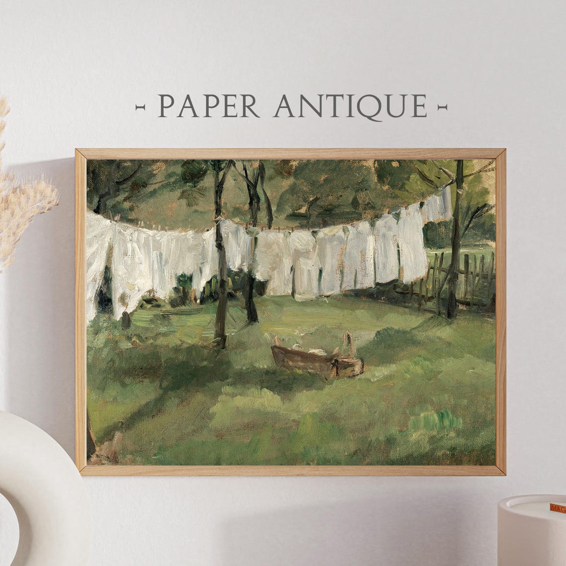 Rustic Clothesline White Linen Backyard Laundry Oil Painting Poster