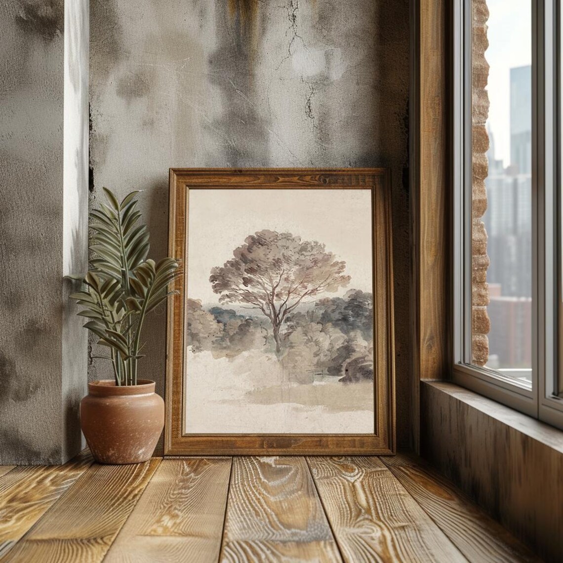 Minimalist Tree Watercolor Painting, Landscape Art Print - Image 3