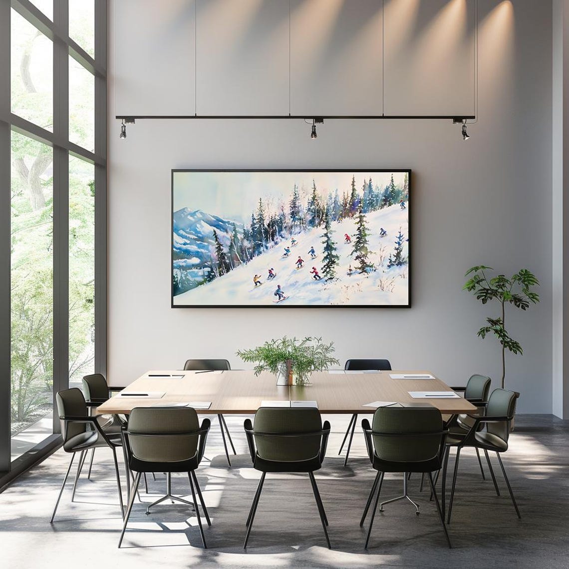Winter Sledding Scene Painting Joyful Snow Fun Watercolor Poster - Image 3