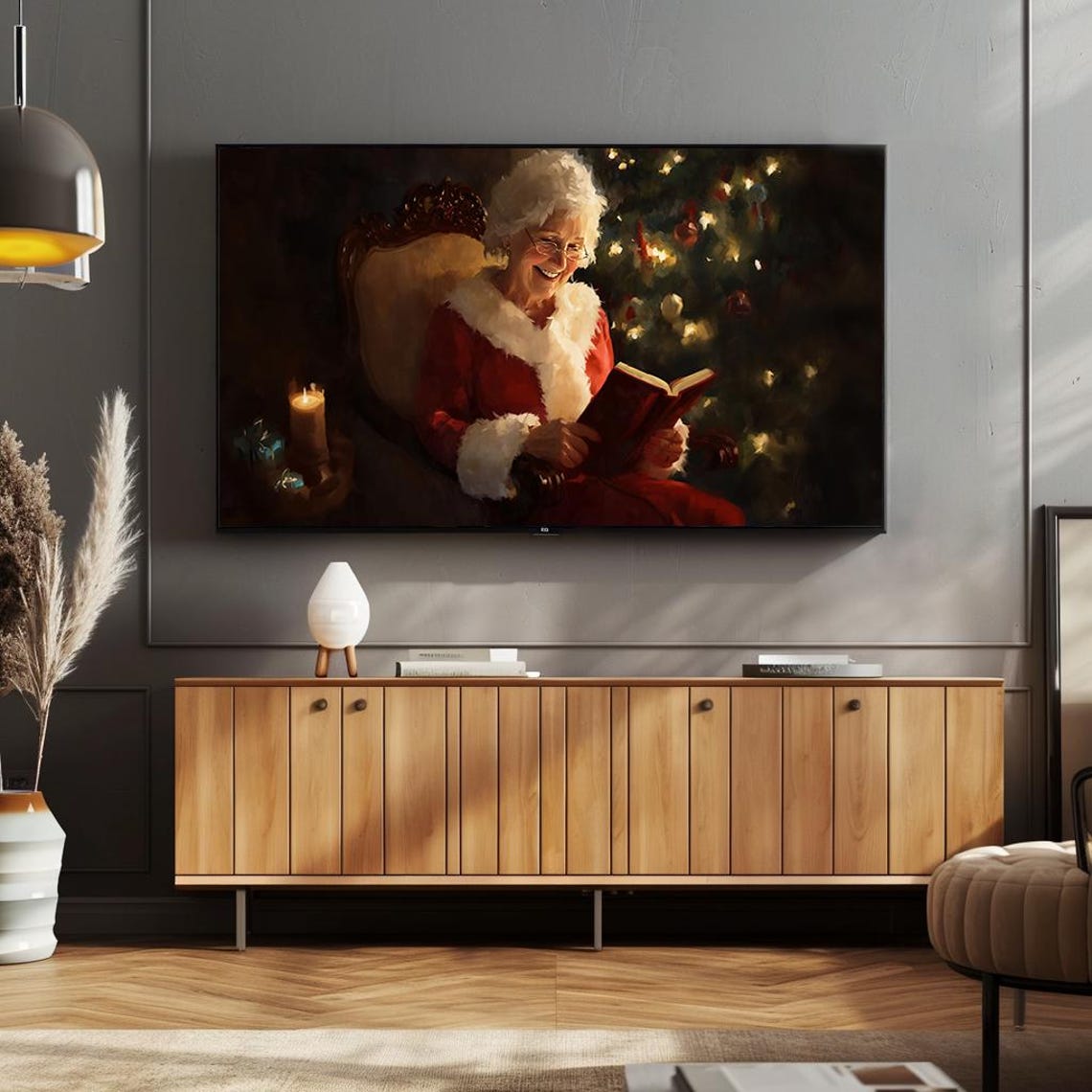 Mrs Claus Reading In Cozy Candlelit Christmas Room Warm Holiday Poster - Image 4