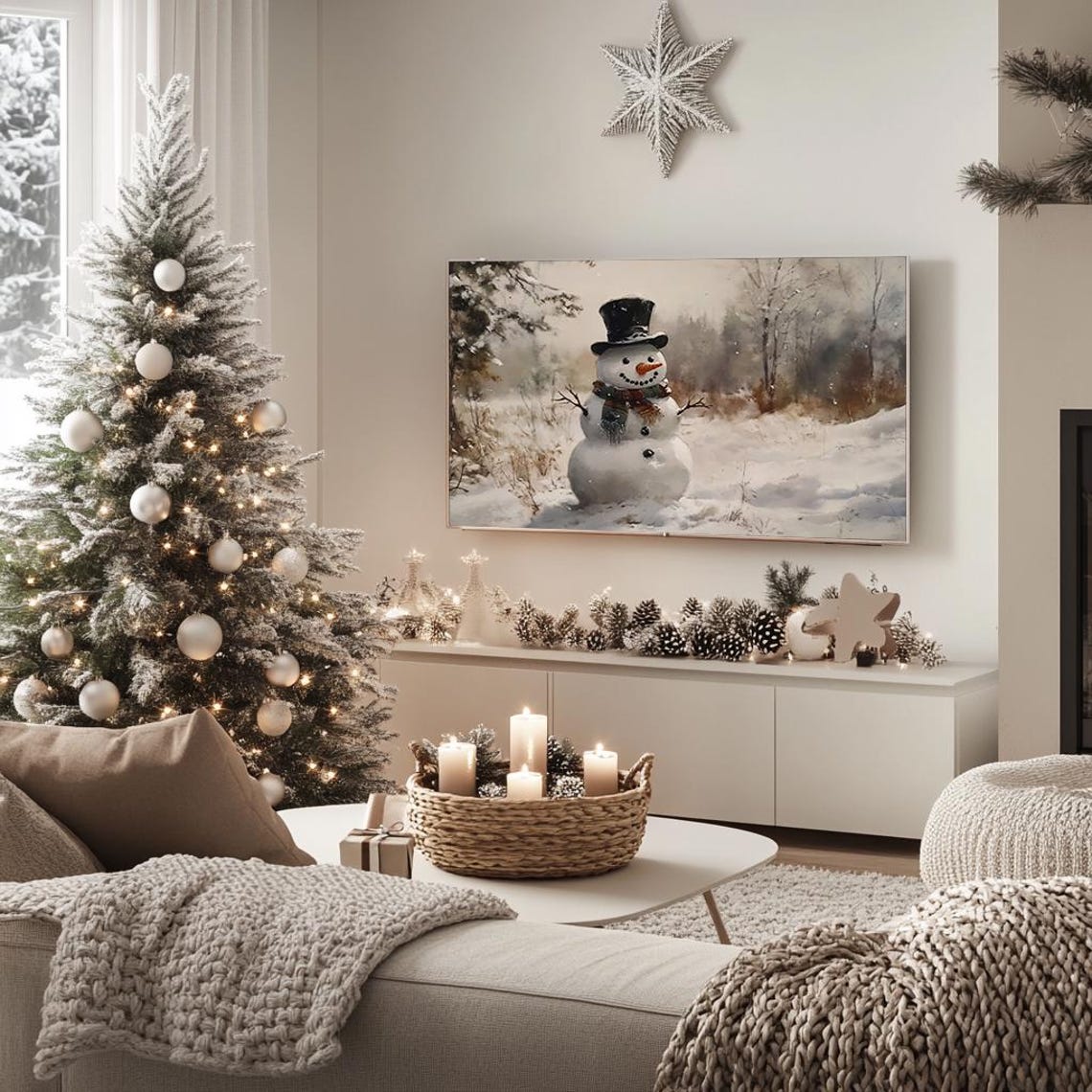 Cheerful Snowman With Top Hat Snowy Woodland Winter Scene Poster - Image 5